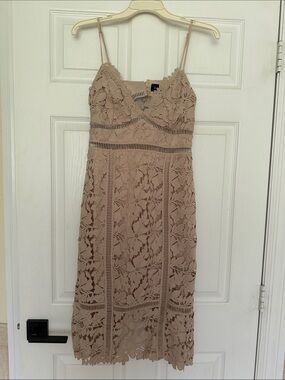 Bardot Nude Floral Lace Midi Dress with Spaghetti Straps